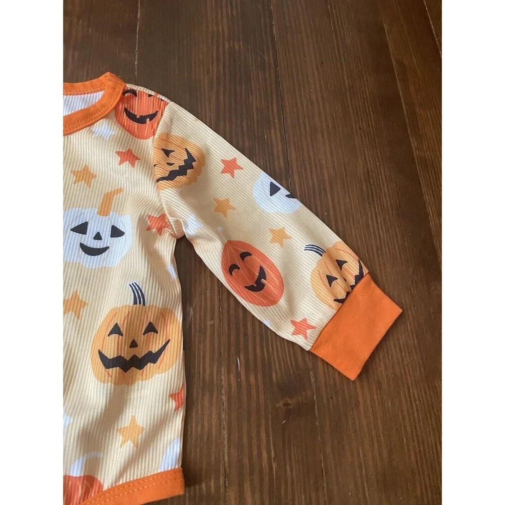 New Halloween Infant Baby Orange Jack O Lantern Pumpkin Bodysuit Size 12 months